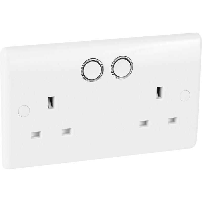 Smart Power Socket, Double Switched 13A, White Moulded - Slim Profile BG