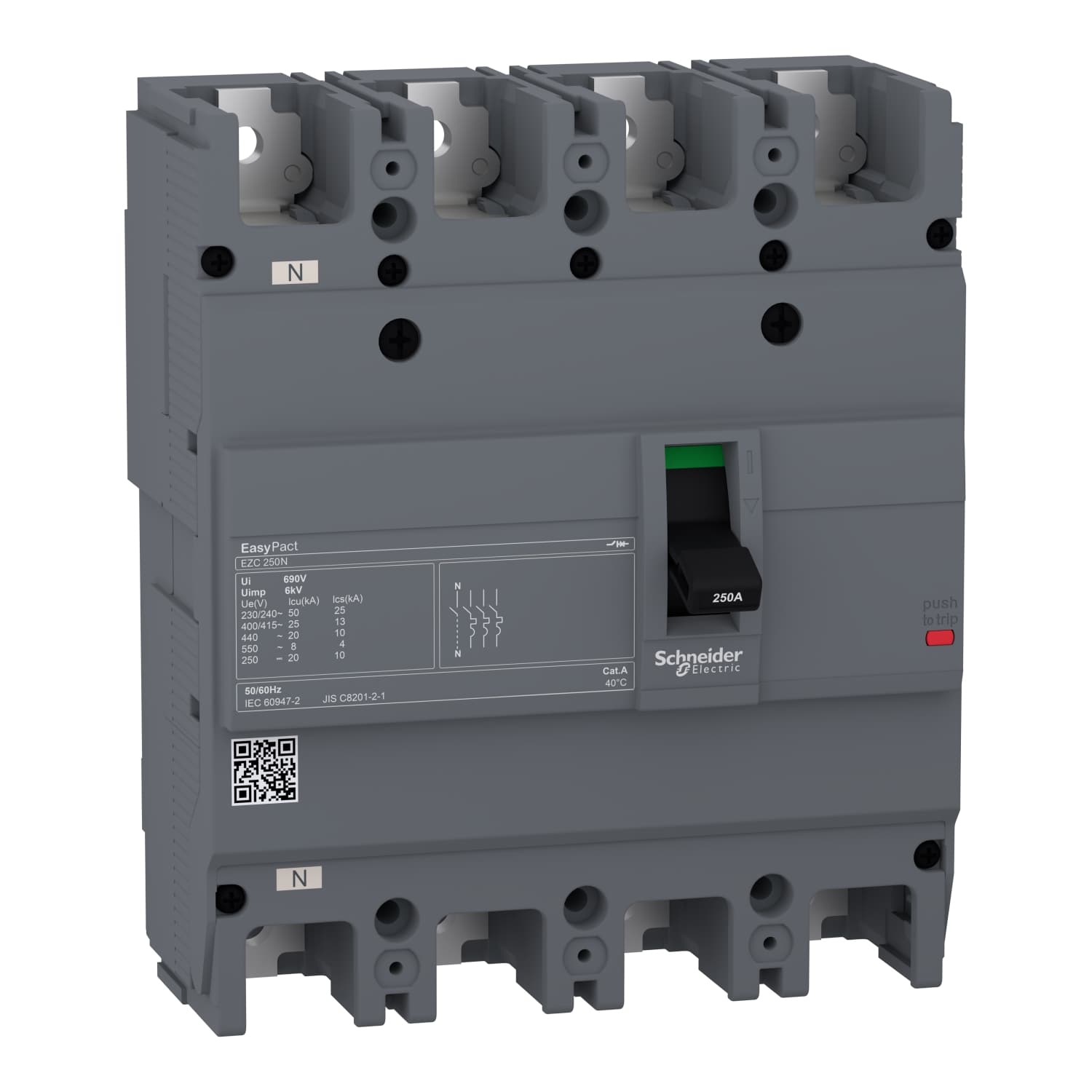 EZC250N4160  Circuit breaker Easypact EZC250N - TMD - 160 A - 4 poles 3d