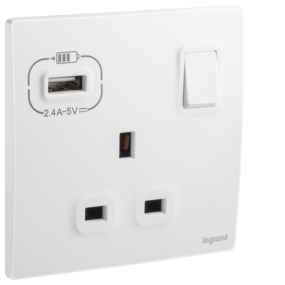 LEGRAND MALLIA SENSES/WHITE 1G BS 13A SP SW SOCKET+USB A