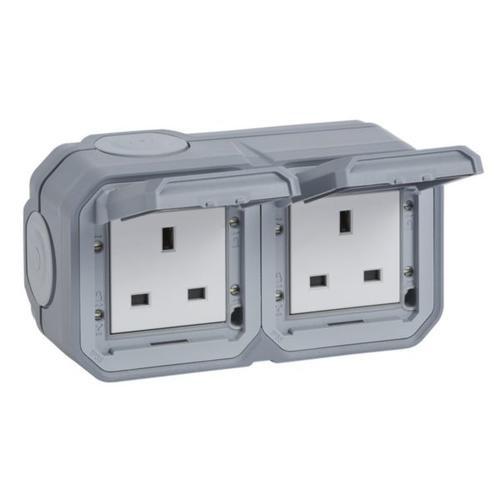 LEGRAND 2G BS 13A SOCKET GREY SURFACE WEATHERPROOF/PLEXO