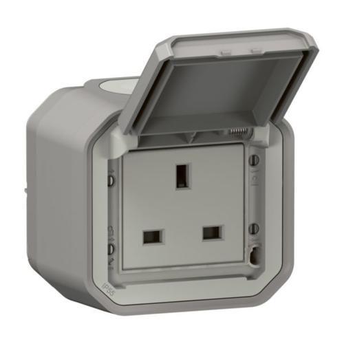 LEGRAND 1G BS 13A SOCKET GREY SURFACE WEATHERPROOF/PLEXO