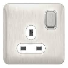 Lisse - Switched Socket - 1 gang - 13A DP Stainless Steel with White interior