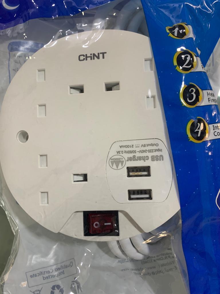CHINT 3way Extension Socket with USB and Fire Resistance Cable